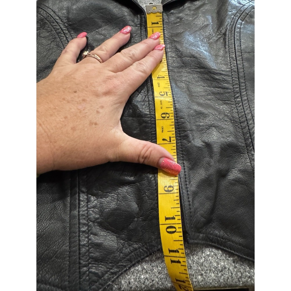 Hot Leathers Leather Halter Top Zip Front Biker Size S V Neck Women Black EUC - Picture 5 of 5